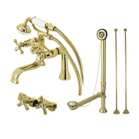 Kingston Brass CCK228PB Deck Mount Clawfoot Tub Faucet Package with Supply Line, Polished Brass CCK228PB